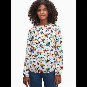Kate Spade White Chiffon Sailing Floral Print Ruffle Blouse Shirt Top Size XS